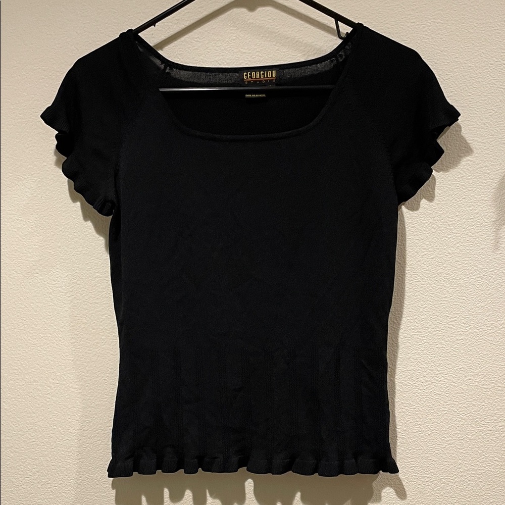 Vintage Georgiou Studio Black Short Sleeve Scoop Neck Top. Sz L